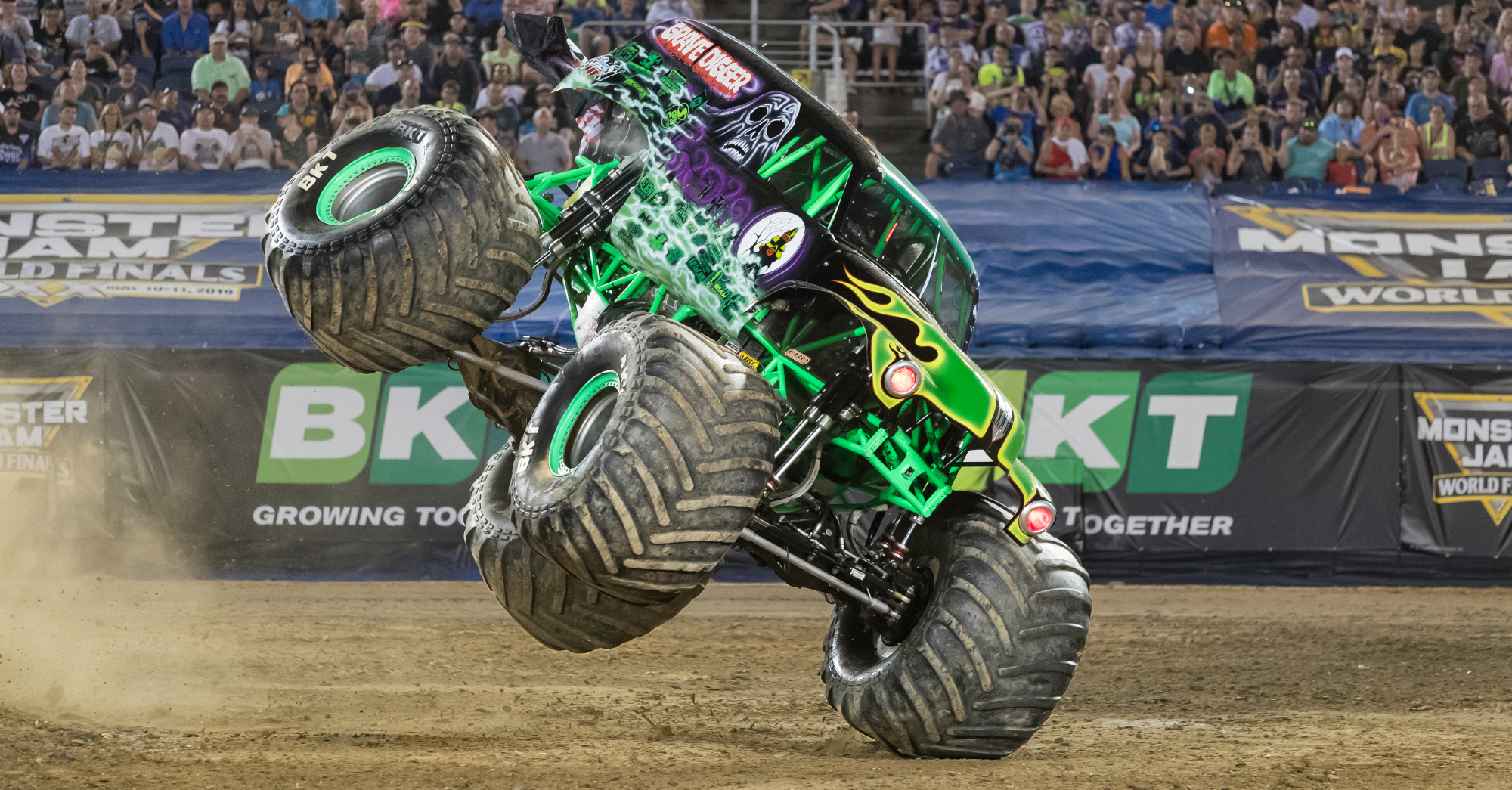 Grave Digger with BKT sponsorship in the background