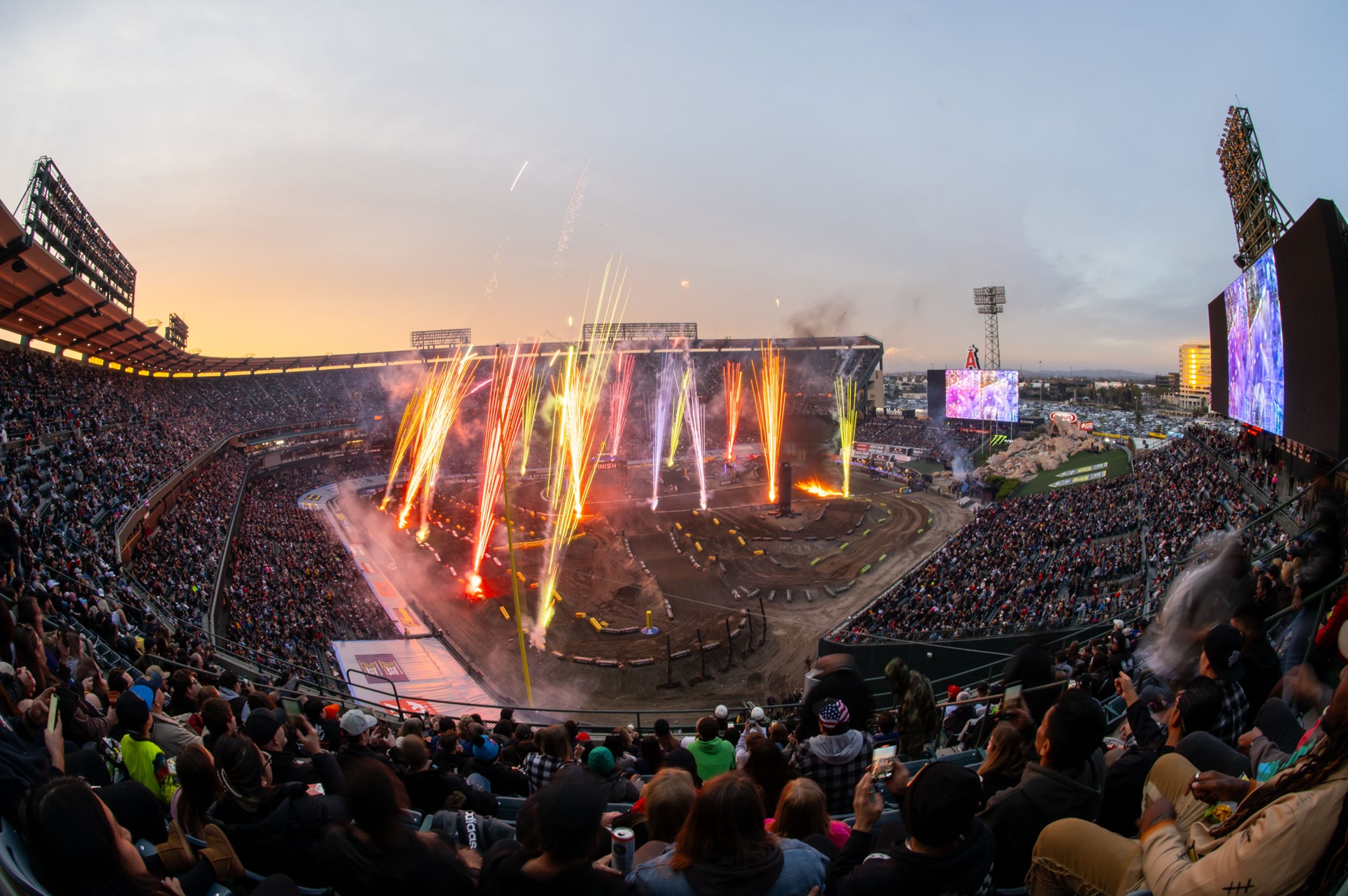 A sold-out crowd at Angel Stadium in Anaheim, California where the 2025 series will start anew in January.