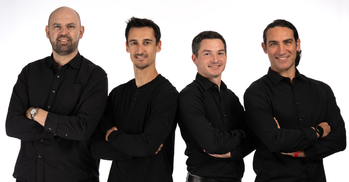 David Vuillemin (left), Marvin Musquin (center left), Maxime Martin (center right), Sébastien Tortelli (right) anchor the new French broadcast coming to the SuperMotocross Video Pass in 2025.